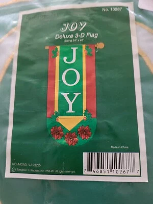 Large 3-D Flag Christmas Evergreen Flag Joy Poinsettias Vertical Flag 24x46 NEW - Image 1 of 3