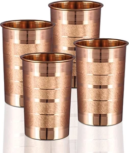 Pure Copper Glass for Drinking Water 4 Set Tumbler Cup Ayurveda Health Benefits - Picture 1 of 1