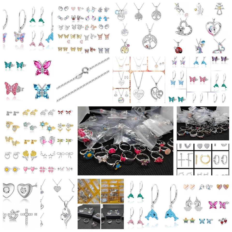 Mega Restposten echt 925 er Paket 10 Teile Ohrschmuck, Ketten,Ringe etc. Schmuck - Bild 1 von 1