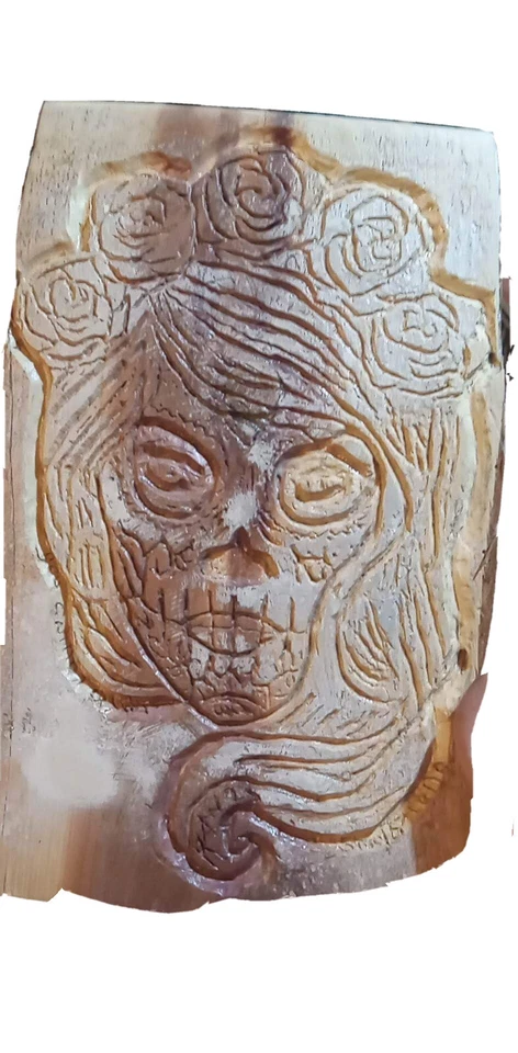Engraved sugar skull wall decor-cypress Wood-One of a kind - Image 1 of 1