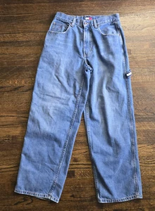 Vintage Y2K Tommy Hilfiger Baggy Skater Cargo Carpenter Denim Jeans Size 30/30 - Picture 1 of 14