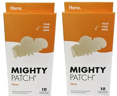 2X Mighty Patch Nose by Hero Cosmetics, HYDROCILLOID 10 patches Each ex 6/2026 - Image 1 of 2