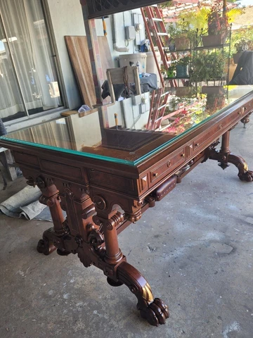 6’ Victorian Claw foot library table desk leather top w beveled glass  c.1885 Cover
