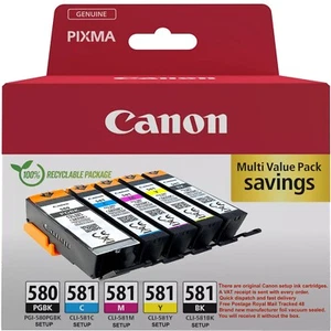 Canon Ink Cartridges, PGI-580PGBK CLI-581BK CLI-581C CLI-581M CLI-581Y, (Setup ) - Picture 1 of 9