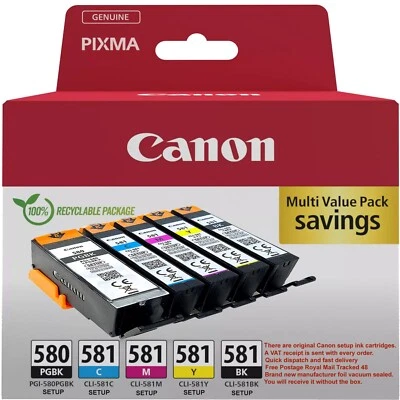 Cartuchos de tinta Canon, PGI-580PGBK CLI-581BK CLI-581C CLI-581M CLI-581Y, (configuração) - Imagem 1 de 4