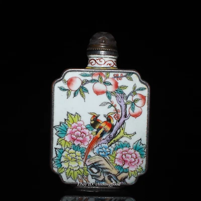 Colección temprana de adornos para botellas de tabaco grúa de color esmalte cobre púrpura Foto 1 de 4