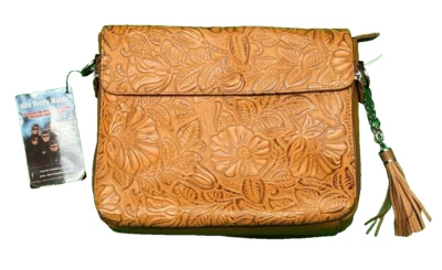 Concealed Carry Gun Tote'n Mamas CCW Purse, Leather Tooled Handbag Tan - Image 1 of 4
