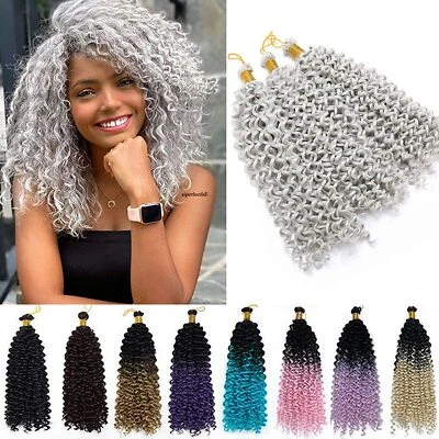 US Deep Water Wavy Curl Hair Crochet Braids Hair Extensions White Grey For Human - Image 1 of 4