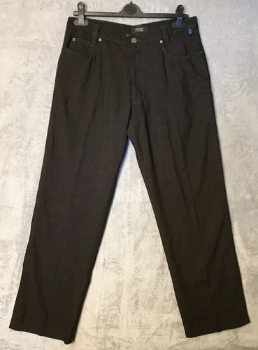 Versace Pantalone classico lana W34 L30 grigio scuro gamba dritta elasticizzato