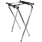 Restaurant Waitress Food Serving Folding Metal Tray Stand in Chrome - 31"H