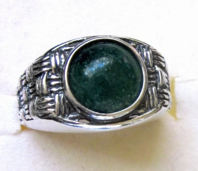 Anel Aventurina Verde Escuro Masculino / Tamanho 9 / Prata Esterlina 925 / 2,5 ct 6 g - Imagem 1 de 4
