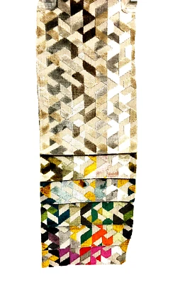 Camengo Geometric Velvet Designer Fabric Swatch Sample Textured Multicolor Set 6 - Image 1 of 4