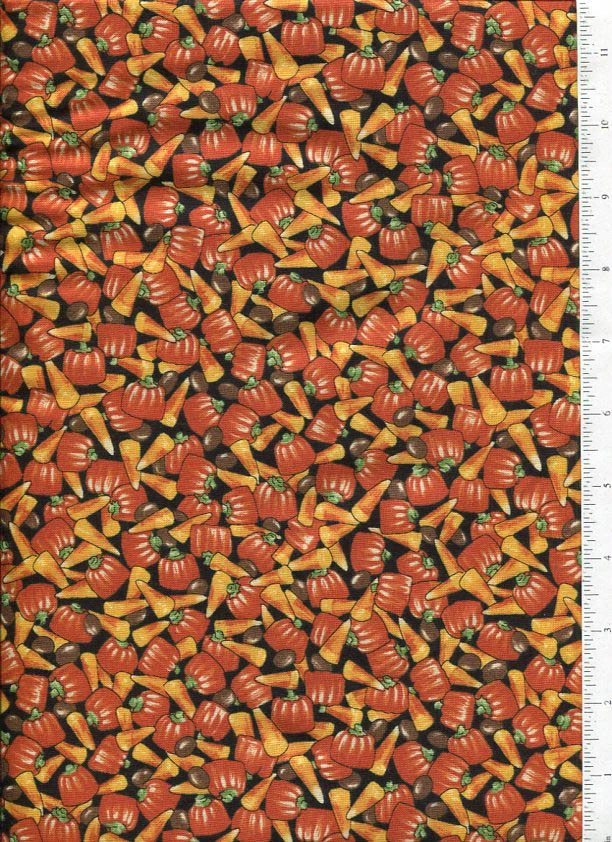 TRICK or TREAT PARADE ~ CANDY CORN & PUMPKINS ~ halloween fabric RJR black - Image 1 of 1
