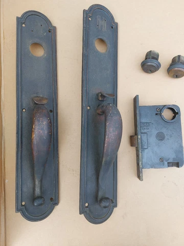 19" Antique Brass Reading Hardware Entry Door Thumb Latch Mortise Lock Used Set Cover