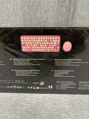 PERIDUO-713 2.4GHz Wireless Typewriter Mini Keyboard Mouse Set, Round keys, Pink - Image 1 of 4