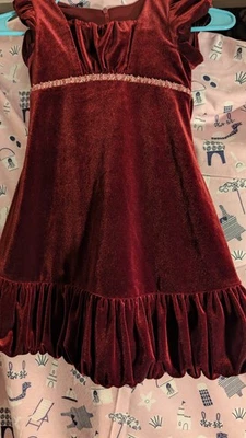 Jona Michelle Girls Dress Red Velvet Holiday Ruffled CAP Sleeve Size 5 Christmas - Image 1 of 3