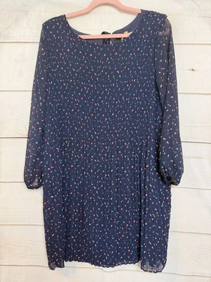 Y Coo Paris Dress Navy Printed Ribbed Size LG Long Sleeves - Image 1 of 4