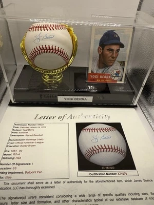 Yankees Yogi Berra assinado oficial liga americana beisebol certificado de autenticidade JSA - Imagem 1 de 4