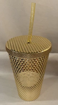 Starbucks 2022 STUDDED GOLD METAL vaso cubierto 16 oz: acrílico • pajita Foto 1 de 4