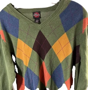 Nick Danger Men Green Multicolor Argyle Longsleeve Sweater Size Medium - Picture 1 of 12