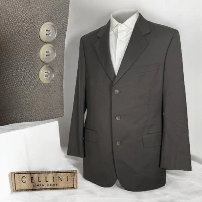 Linea Uomo Blazer Jacket Mens 40R Brown Solid Textured Wool Three Buttons - Image 1 of 4