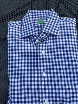 Sid Mashburn 男式蓝色格子 100% 棉 15/34 码长袖衬衫 — 第 1/4 张图片