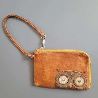 Fossil Wrislet Wallet Owl Leather Zip Around Card Slots Yellow - Image 1 of 4
