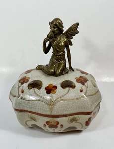 Caja de baratijas Hung Hei porcelana metal hadas ángel figura Art Nouveau marcado - Imagen 1 de 16