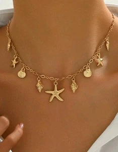 Collar con diseño colgante de estrellas de mar y caparazón estilo playa - Imagen 1 de 5