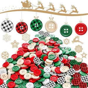 300 Pezzi Bottoni in Legno a Quadri di Bufalo di Natale 4 0,79 Pollici, Verde,Bianco  - Foto 1 di 6