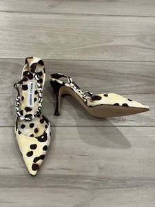 Manolo Blahnik Marrón Tostado Estampado Leopardo Gamuza D'Orsay Bomba Tacón EU 38.5 - Imagen 1 de 8