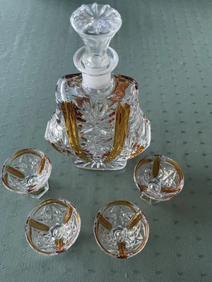 ECHT BLEIKRISTALL DECANTER W/ 4 GLASSES West Germany 24% Lead Crystal  - Image 1 of 4