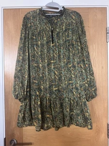 NEW ZARA GREEN FLORAL PAISLEY PRINT DRESS LONG SLEEVE DRESS SIZE M - Picture 1 of 3