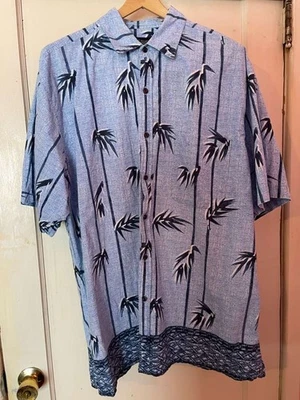 Camisa Gloria Desteñida Azul Estampado Palma Hawaiana 100% Algodón Abotonada Playa Para Hombre L Foto 1 de 4