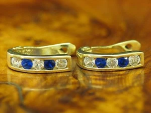 14kt 585 Oro Amarillo Pendientes Con 0,60ct Circonia & 0,40ct Synth. Tanzanita - Imagen 1 de 6
