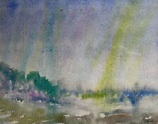 Chris Iskiw 8x10  Watercolor Painting, Landscape FINE ART,  northern lights
