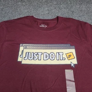 Nike Shirt Mens Medium Red Burgundy White Just Do It Sportswear Cotton Tee 78 - Picture 1 of 10