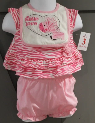 GIRLS 0-3 Months 3-Piece Outfit (Top Bloomer Bib) Zebra Little Love Fisher-Price - Image 1 of 4