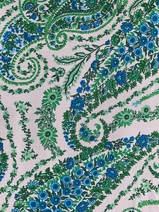 Blanco Verde Azul Boho Paisley Estampado en Viscosa Challis Tela de Confección - Imagen 1 de 3