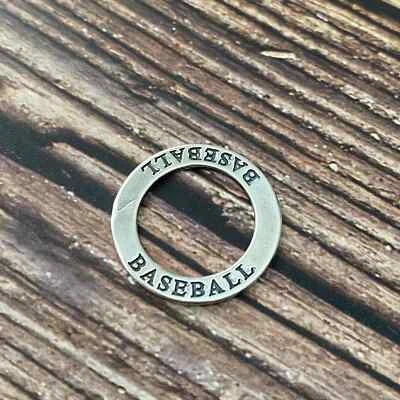 New Sterling Silver .925 BASEBALL Double-Sided Affirmation Circle Ring Charm - Image 1 of 3