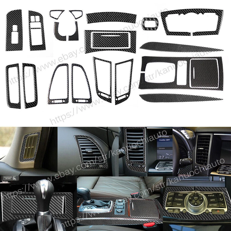 Juego de molduras interiores completas de fibra de carbono de 22 piezas para Infiniti FX35 FX37 FX50 QX70 09-17 Foto 1 de 4