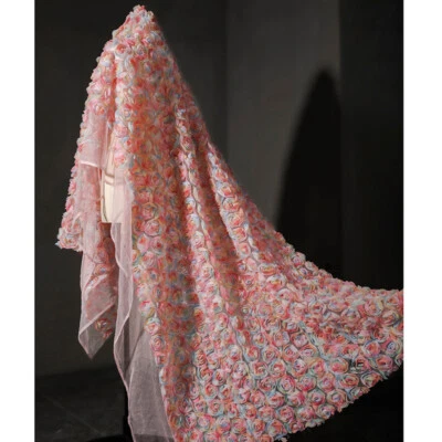 Tela para coser flores de gasa rosa 3D hágalo usted mismo artesanía vestido de novia decoración de fiesta adornos suaves Foto 1 de 4