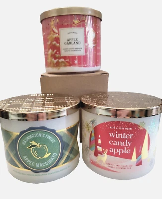 Bath Body Works 3 Wick Candles 3 Pack Winter Candy Apple Apple Macchiato Apple G - Image 1 of 4