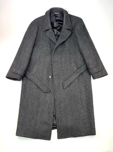 Vintage Christian Dior Trench Coat Mens Gray 100% Wool 3 Button Belted L/XL - Picture 1 of 15