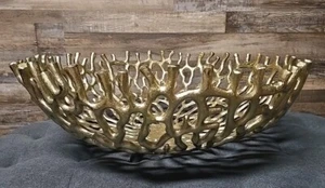 Gold Metall Schale ~ Maritim Koralle Dekorativ 20" Breit Strand Haus Dekor Obstschale - Bild 1 von 11
