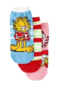 Nickelodeon GARFIELD Christmas No Show Socks 3 Pair Set Shoe Size 4-10 BRAND NEW - Picture 1 of 5