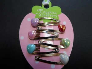 girls/baby/infant mini/ small, hair slides/ clips/ snap clips pearl hearts x6pcs - Picture 1 of 3