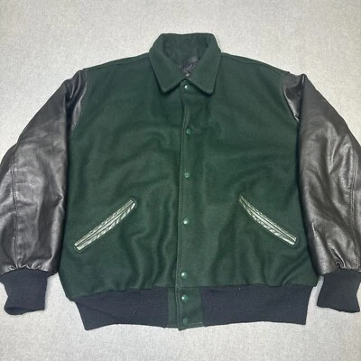 Куртка мужская DeLong Varsity Letterman размер 2XL зеленая черная шерстяная кожа без рисунка сделано в США - Изображение 1 из 4