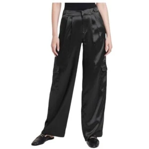 A New Day Cargohose schwarz Satin Tasche hoher Bund Plissee weites Bein adrett Gr. 4 - Bild 1 von 8