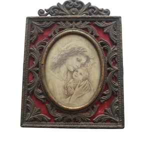 Cornice portafoto metallo mamma bambino 1983 Made in Italy - Foto 1 di 5